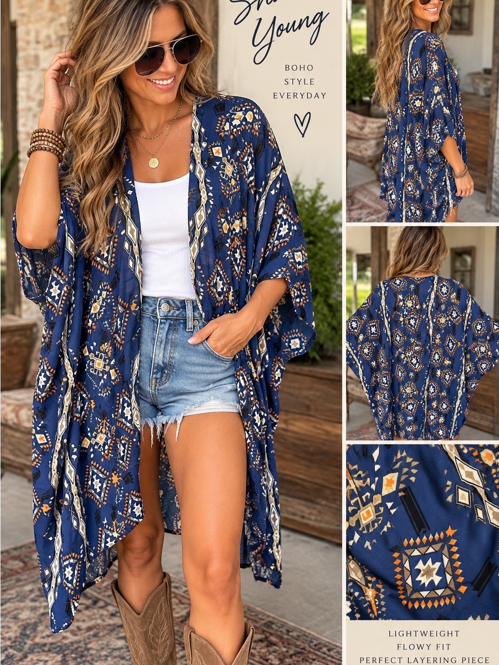 Sharon Young Navy and Gold Boho Kimono Camisole Cover